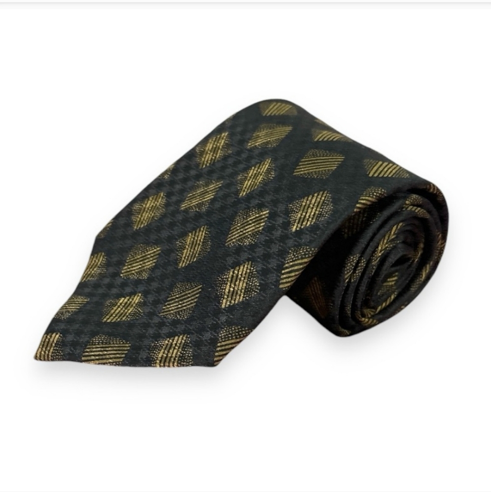 VALENTINO 100% Silk Cravatte Charcoal & Gold Print